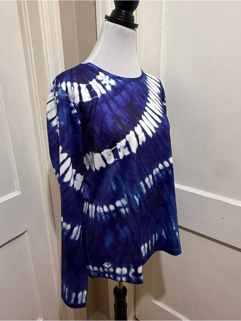 Lands' End Navy and White Tie-Dye Long Sleeve Tee